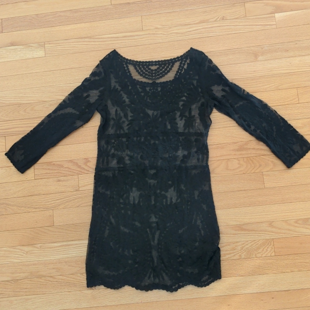 Sheer black 3/4 sleeve dress
